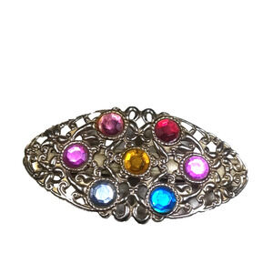 Large Thin Metal Hair Barrette Tension Clip Rainbow Color Rhinestone Everyday...